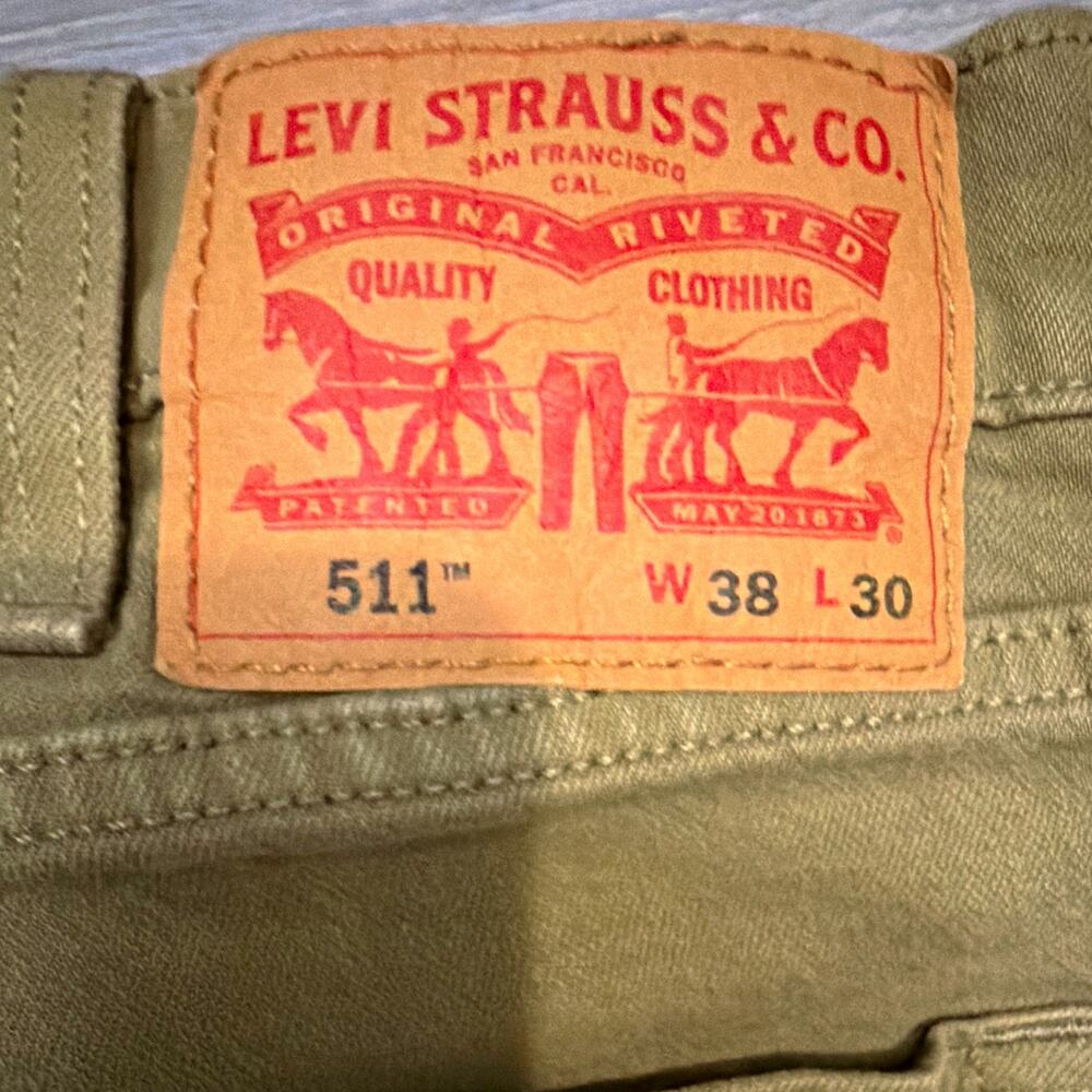 Levis 511 Mens 38x30 Olive Green Slim Fit Jeans WaterLess Stretch Pants